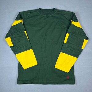 J Peterman Mens Green Yellow Quilted Patch Long Sleeve Rugby Jersey Shirt S